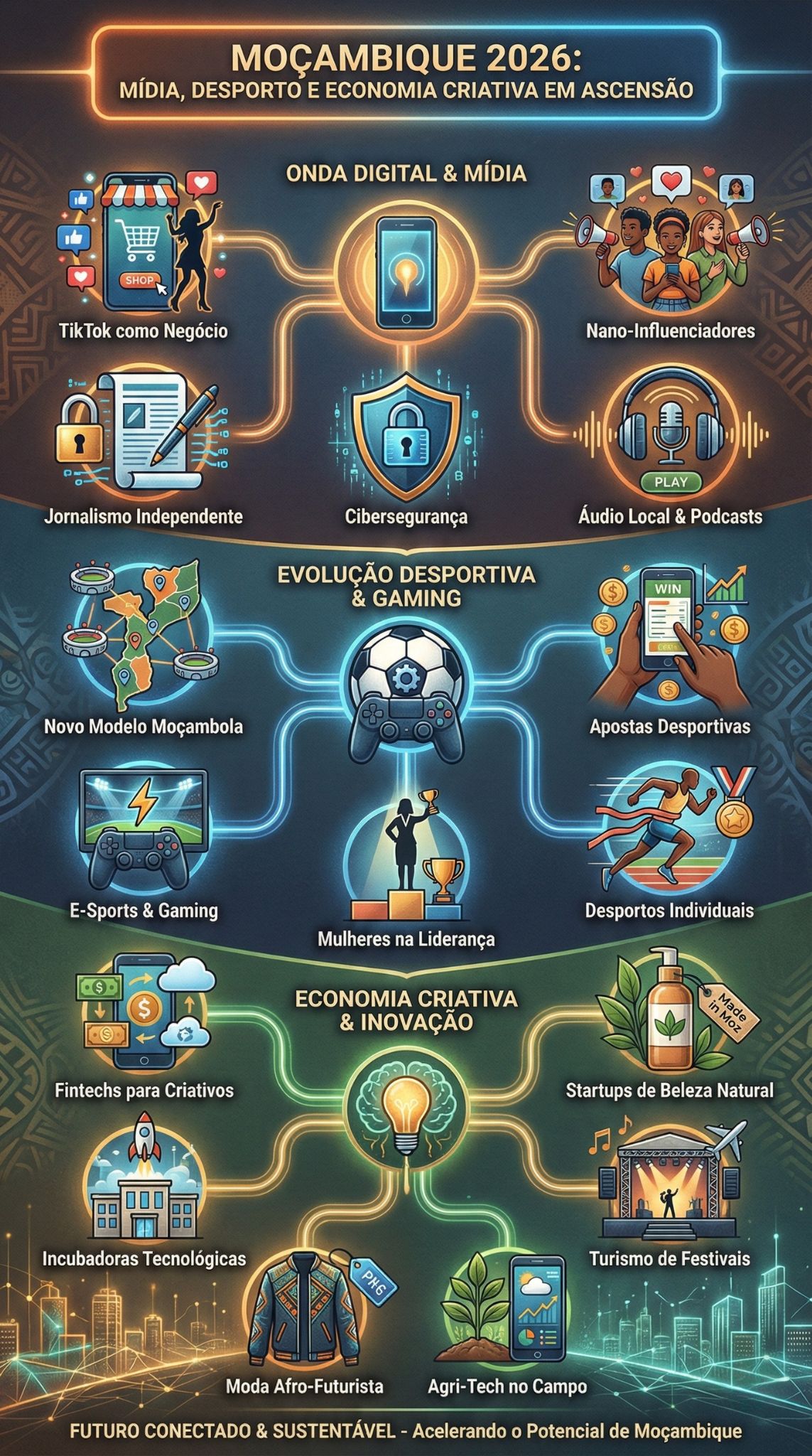 tendências de mídia e desporto em Moçambique